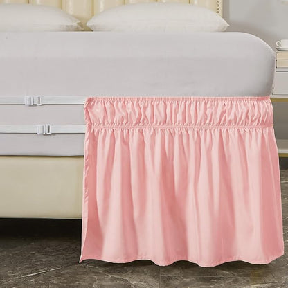 MEILA Wrap Around Bed Skirt Three Fabric Sides Elastic Dust Ruffled 18 Inch Tailored Drop,Easy to Install Fade Resistant-Pink, Twin/Full