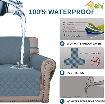 Easy-Going Sofa Slipcover Waterproof Couch Cover for 3 Cushion Couch Sofa Cover Furniture Protector Cover Pets Covers Washable Non-Slip Fabric Pets Kids Children Dog Cat (Sofa, Light Blue)