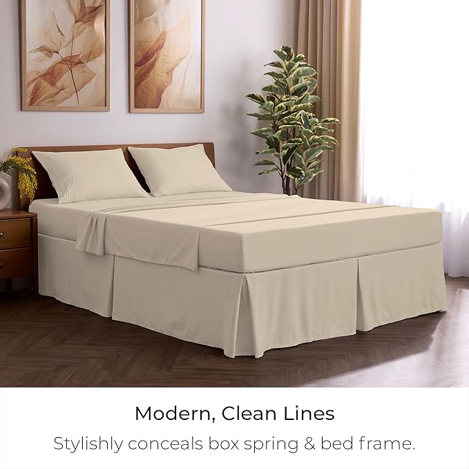 Mellanni Bed Skirt Twin XL Size - Bed Skirting - 15-Inch Tailored Drop Pleated Dust Ruffle - Hotel Luxury Bedding - Wrinkle, Fade, Stain Resistant - 1 Bedskirt (Twin XL, Beige)