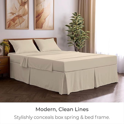 Mellanni Bed Skirt Twin XL Size - Bed Skirting - 15-Inch Tailored Drop Pleated Dust Ruffle - Hotel Luxury Bedding - Wrinkle, Fade, Stain Resistant - 1 Bedskirt (Twin XL, Beige)