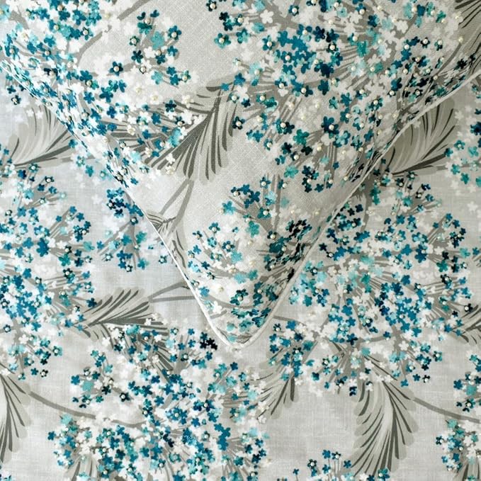 The HomeCentric King/Queen/Twin Blue Decorative CA King 86"x18" Bed Runner with One Pillow Cover, Cotton & Pearl Embroidery Bed Scarf on Cotton Fabric - Blue Star Fauna