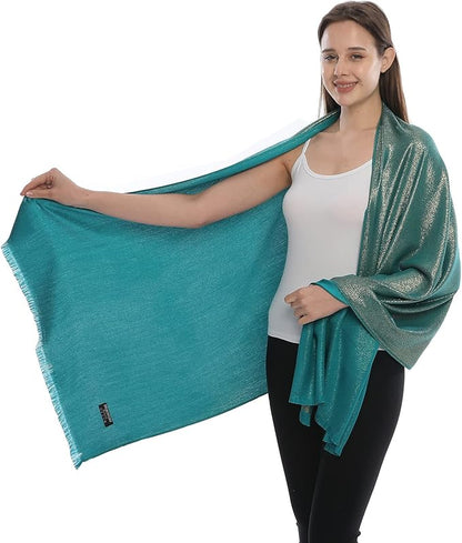 LMVERNA Women's Sparkling Metallic Soft Pashmina Shawls and Wraps Scarf in Solid Colors