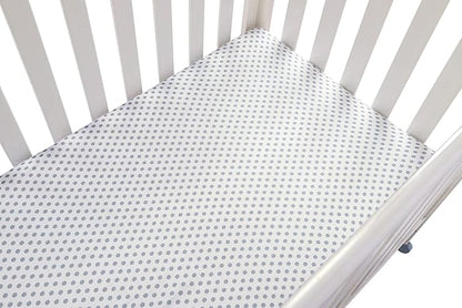 Onacosht Pack n Play Sheets 2 Pack Stretchy Jersey Knit Playard Fitted Sheets Portable Mini Crib Sheets Set, Convertible Playard Mattress Cover, White and Grey, Stripes and Dots