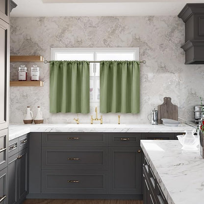 BGment Olive Green Short Blackout Curtains 36 Inch Length for Kitchen Window - Rod Pocket Thermal Insulated Small Room Darkening Drapes for Bedroom Basement RV Privacy, 42 x 36 Inch, 2 Panels