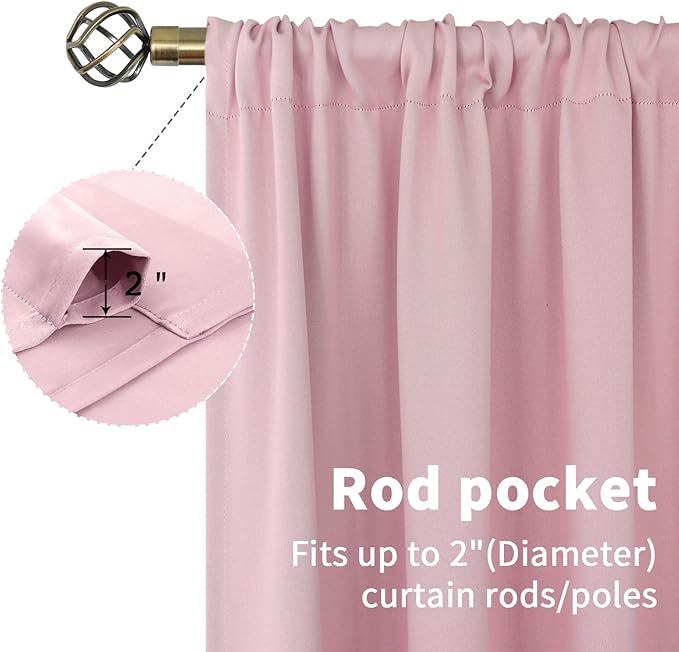 BGment Pink Room Darkening Curtains 63 Inches Length - Rod Pocket Thermal Insulated Blackout Curtain Drapes for Kids Room, 42 x 63 Inch, 2 Panels