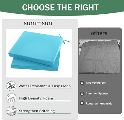 Outdoor Chair Cushions Set of 2: Waterproof & Fade Resistant Deep Seat Cushion for Patio Furniture - 24 x 24 x 3 Inch Chair Pads with Ties and Hidden Zipper - Patio Chair Cushion Replacement, Teal