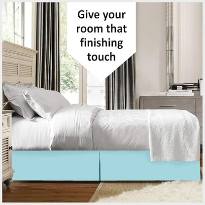 Bed Skirt - 100% Cotton 800 Thread Count Box Pleated Bed Skirt - Luxury Pleated Dust Ruffle, Hotel Quality Modern Bed Skirt, Easy Fit with 12 Inch Tailored Drop, California King, Aqua Blue