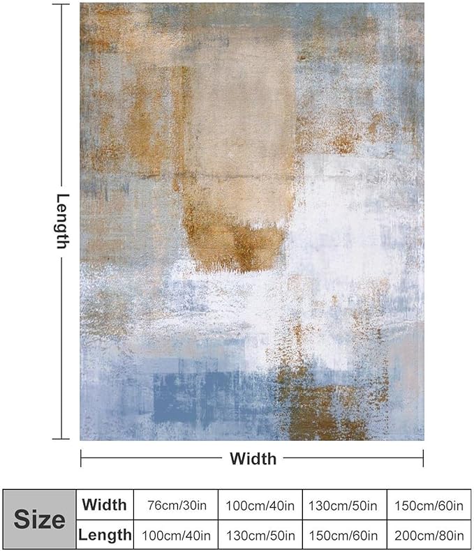 Abstract Gradient Blanket, Modern Fashion Art Blue Brown Painting Strokes Pattern Soft Warm Cozy Plush Flannel Covers for Livingroom Bedroom Couch Chair Camping Travel Home Decor Tapestry 50x60in