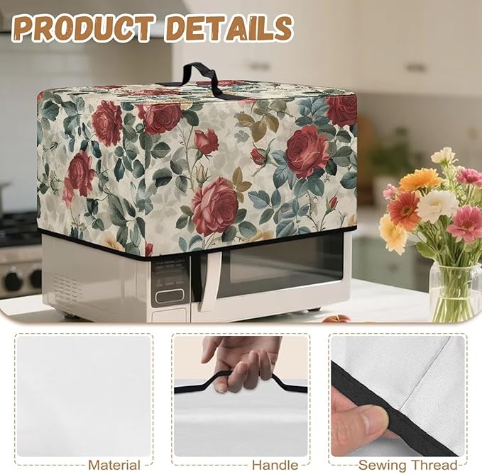 Microwave Oven Dust Cover, Rose Design Washable Protective Dust Cover for Microwave Oven Multifunction Greaseproof Covers Kitchen Protector Kitchen Accessories for Microwaves Ovens