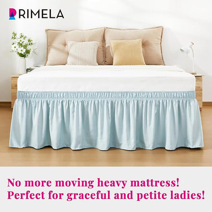 RIMELA Grayish Blue Bed Skirt Queen Size 15 Inch Drop, Wrap Around Elastic Bedskirt, Dust Ruffle for Adjustable Bed Base Machine Washable Easy to Install Bed Skirts