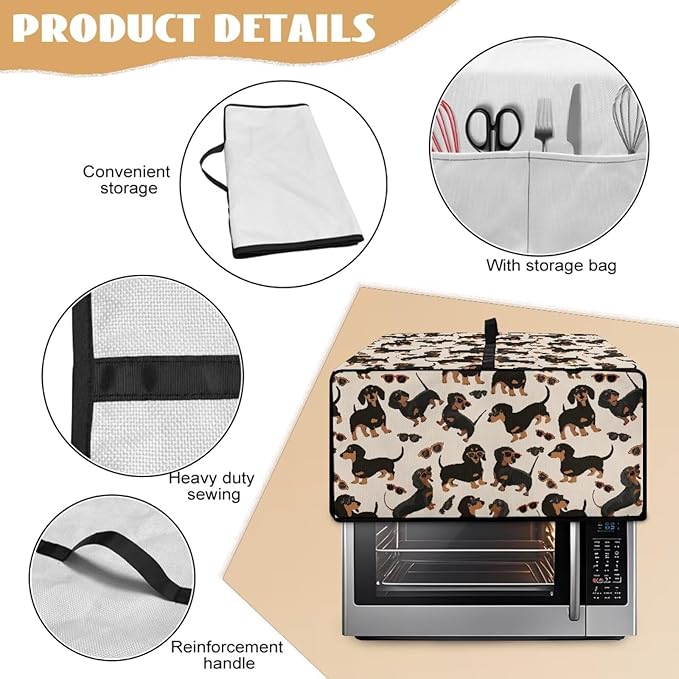 Air Fryer Toaster Oven Dust Cover Protective Microwave Oven Cover with Pockets, Dust-proof Countertop Appliance Protector, L, 18.5" x 22.5" x 13", Dachshund Dog Sunglasses Print