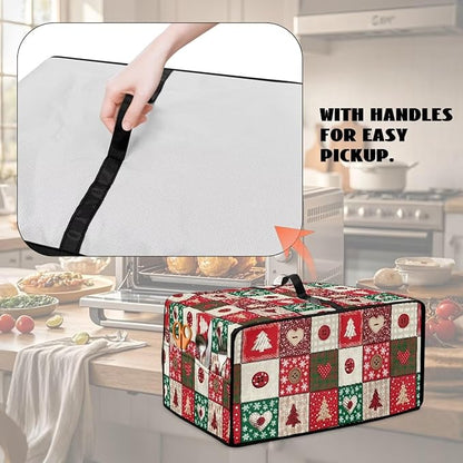 Christmas Holiday Decor Toaster Oven Cover Countertop Convection Oven Cover Smart Microwave Oven Accessories and Decor, M, 16.5 x 20.5 x 10 Inches, Christmas Patchwork Print Red Green