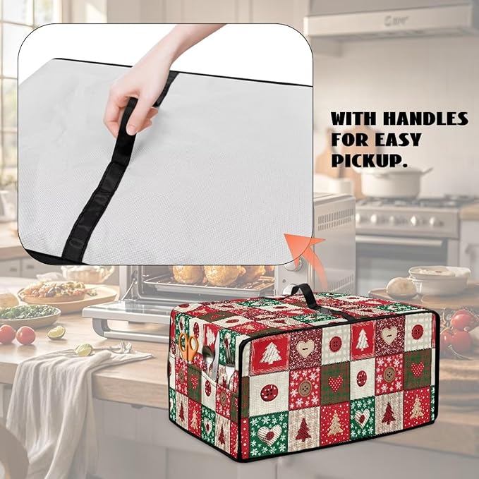 Christmas Holiday Decor Toaster Oven Cover Countertop Convection Oven Cover Smart Microwave Oven Accessories and Decor, L, 18.5 x 22.5 x 13 Inches, Christmas Patchwork Print Red Green