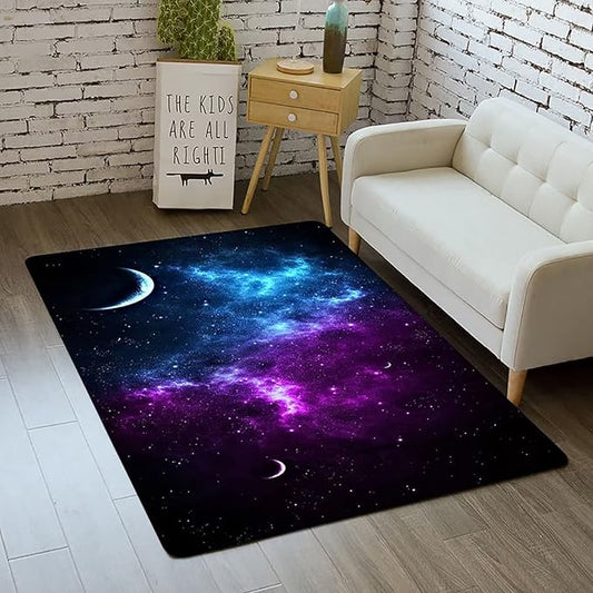 Outer Space Galaxy Area Rug for Boys Room 6x9 ft - Soft Non-Slip Solar System Carpet for Kids Bedroom - 3D Planet Universe Rug for Living Room