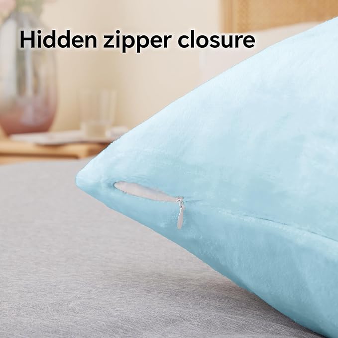 BEDELITE Flannel Pillowcases Standard Set of 2, Super Soft Fleece Pillow Case Cover with Zipper for Bedroom, Sofa, Couch,Luxury Cozy Fuzzy Velvet Pillow Shams for All Seasons(20x26 Inches, Blue)