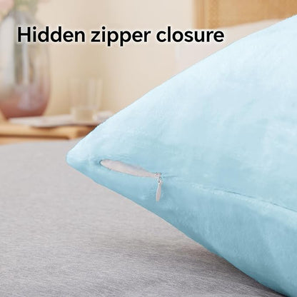 BEDELITE Flannel Pillowcases Standard Set of 2, Super Soft Fleece Pillow Case Cover with Zipper for Bedroom, Sofa, Couch,Luxury Cozy Fuzzy Velvet Pillow Shams for All Seasons(20x26 Inches, Blue)