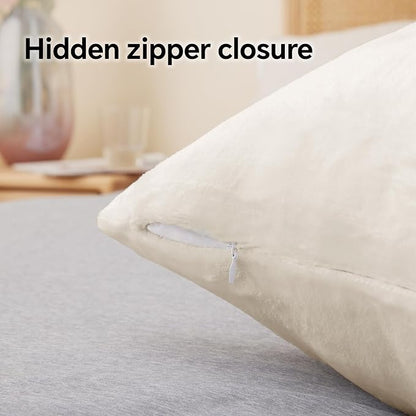 BEDELITE Flannel King Size Pillow Cases Set of 2, Super Soft Fleece Pillowcases with Zipper for Bedroom, Sofa, Couch,Luxury Cozy Fuzzy Velvet Pillow Shams for All Seasons(20x36 Inches,Off White)