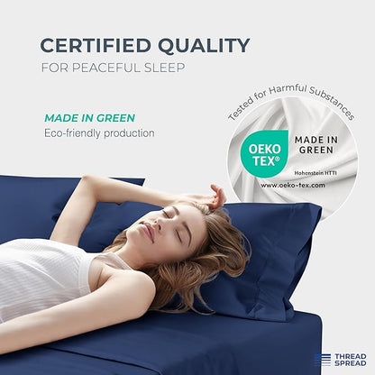 THREAD SPREAD 100% Egyptian Cotton Sheets Queen Size - 1500 Thread Count 4 PC Queen Sheet Set Egyptian Cotton, Sateen Luxury Sheets Queen Size, High Thread Count Sheets, 17" Deep Pocket - Navy Blue