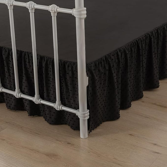Tufted Dot Bed Skirt Full Size Ruffled Bed Skirt with Split Corners, 14 Inch Drop Dust Ruffle Bed Skirts with Platform, Black