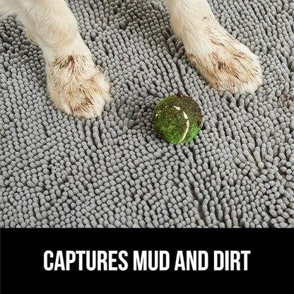 GORILLA GRIP SOAKSTOPPER Dog Door Mat, 35x24 Machine Washable Rug Absorbent Doormat Captures Moisture Mud Dirt, Quick Dry Soft Chenille Entryway Rugs Indoor Entrance Mats for Dog Paws, Gray
