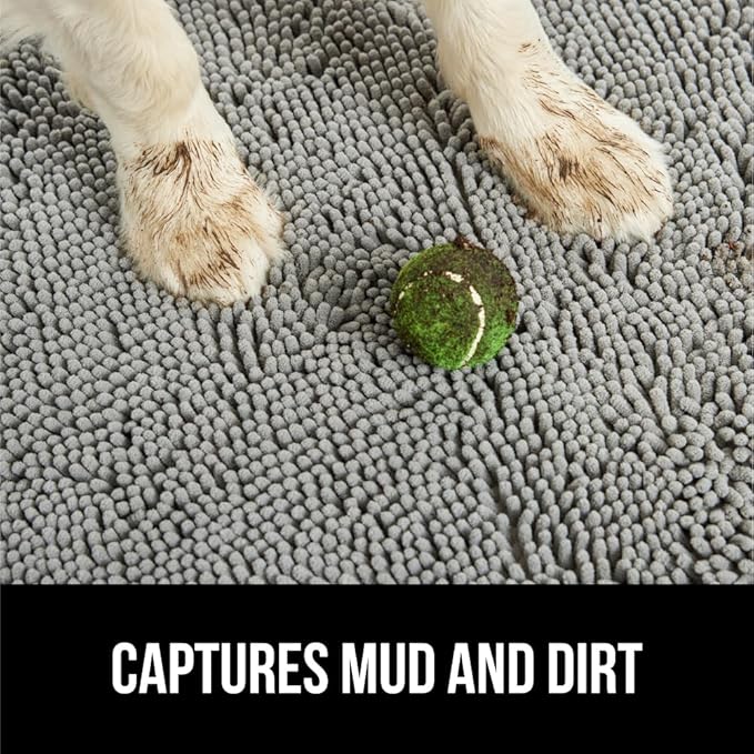 GORILLA GRIP SOAKSTOPPER Dog Door Mat, 30x20 Machine Washable Rug Absorbent Doormat Captures Moisture Mud Dirt, Quick Dry Soft Chenille Entryway Rugs Indoor Entrance Mats for Dog Paws, Gray