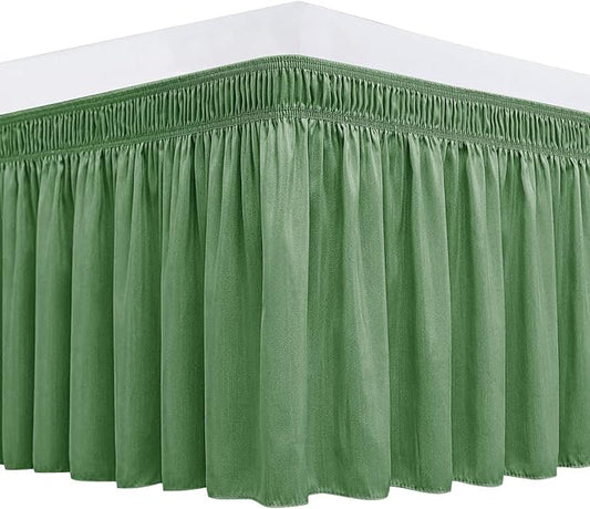 Biscaynebay Wrap Around Bed Skirts for Queen Size Beds 18" Drop, Sage Adjustable Elastic Dust Ruffles Easy Fit Wrinkle Resistant Silky Luxurious Fabric Machine Washable