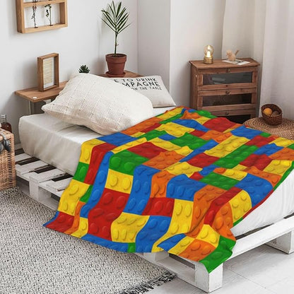 LOKMU Throw Blanket, Kids Colorful Blocks Ultra-Soft Cozy Flannel Blankets, Fuzzy Plush Lightweight Modern Blanket for Couch Sofa Bedding Home Decor, 60" L x 50" W