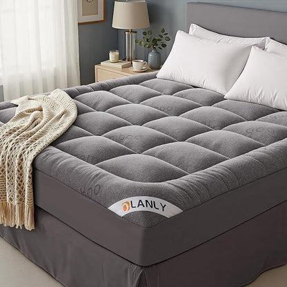 OLANLY Full Mattress Topper – Viscose Made from Bamboo, Cooling Soft Full Pillow Top Mattress Pad for Back Pain Relief, Plush Down Alternative Fill Bed Topper with Elastic Deep Pocket, Light Gray