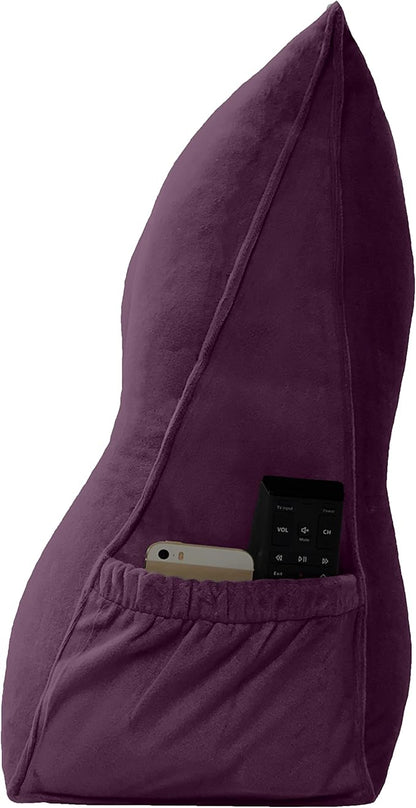 Triangular Reading Bed Rest Pillow Large Bolster Cushion Headboard Backrest Wedge Pillow with Removable Cover and Two Large Side Pockets (Dark Purple, 47 x 8 x 20 inches)