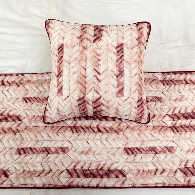 The HomeCentric King/Queen/Twin Maroon & Ivory Decorative King 90"x18" Bed Runner with 2 Pillow Cover, Tie & Dye, Beaded & Quilted Bed Scarf on Cotton Fabric - Tie Dye Love