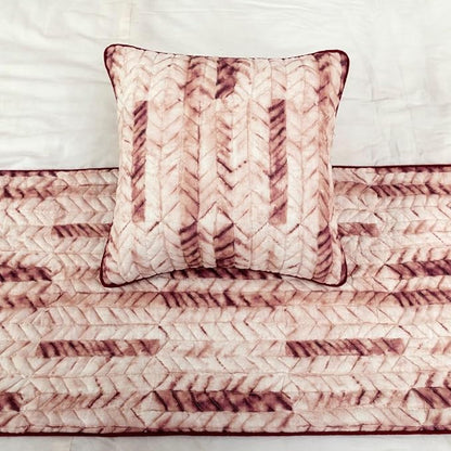 The HomeCentric King/Queen/Twin Maroon & Ivory Designer Queen 74"x18" Bed Runner with 2 Pillow Cover, Tie & Dye, Beaded & Quilted Bed Scarf on Cotton Fabric - Tie Dye Love