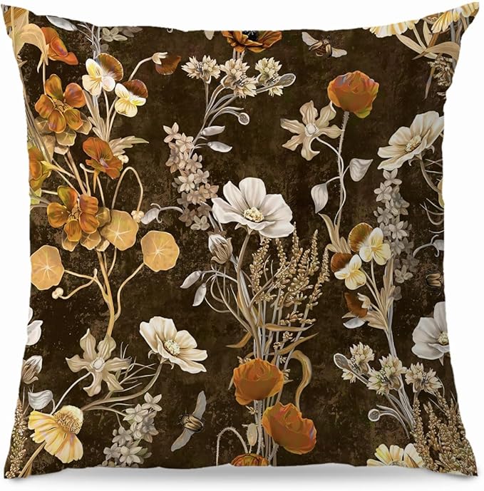 Aesthetic Floral Pillow Covers 18x18 - Vintage Floral Decorative Throw Pillow Covers Pillowcases for Living Room Bedroom, Outdoor Pillow Covers, Cottagecore Room Decor (Double-Sided)