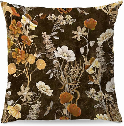 Aesthetic Floral Pillow Covers 18x18 - Vintage Floral Decorative Throw Pillow Covers Pillowcases for Living Room Bedroom, Outdoor Pillow Covers, Cottagecore Room Decor (Double-Sided)