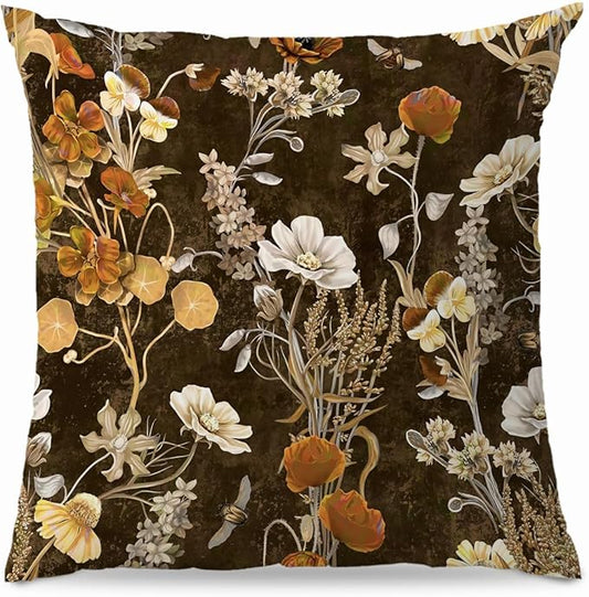 Aesthetic Floral Pillow Covers 18x18 - Vintage Floral Decorative Throw Pillow Covers Pillowcases for Living Room Bedroom, Outdoor Pillow Covers, Cottagecore Room Decor (Double-Sided)