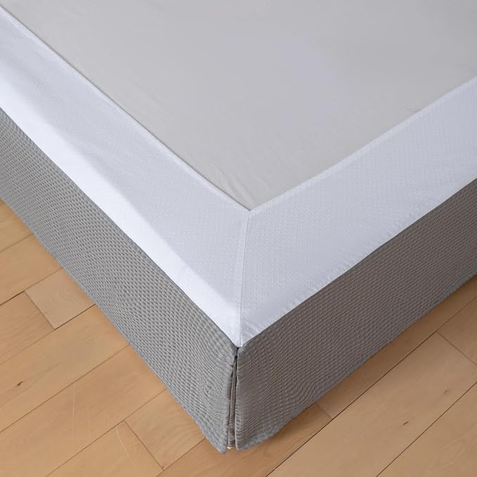 Queen Bed Skirt, Wrap Around Bed Skirt with Pleated Corner, 18 Inch Drop Pleated Waffle Weave Bedskirts, Anti-Slip, Microfiber, Grey, 18'' Queen