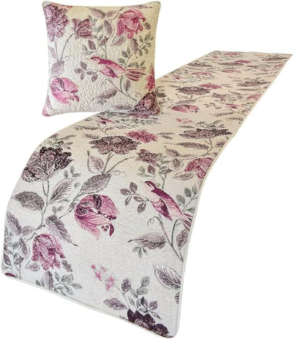 The HomeCentric King/Queen/Twin Pink Decorative CA King 86"x18" Bed Runner Without Pillow Cover, Quilted, Printed & Pearl Embroidery Bed Scarf on Cotton Fabric - Vintage Birdie