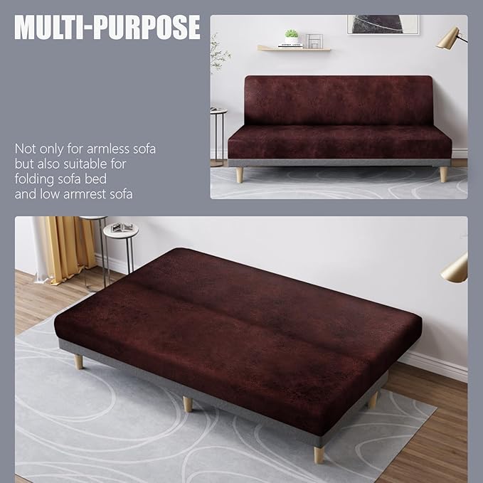 molasofa Leather Like Stretch Futon Slipcover Armless Futon Bed Sofa Cover Furniture Protector with Elastic Bottom, Soft and Washable Futon Cover for Sofa Bed Stay in Place（Medium，Red）