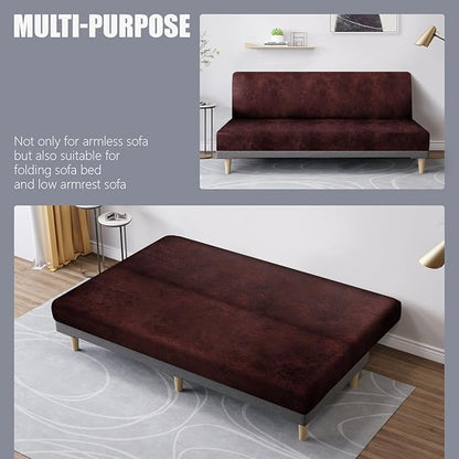 molasofa Leather Like Stretch Futon Slipcover Armless Futon Bed Sofa Cover Furniture Protector with Elastic Bottom, Soft and Washable Futon Cover for Sofa Bed Stay in Place（Medium，Red）