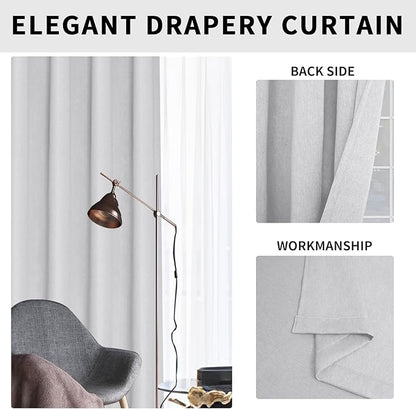 Easy-Going Linen Look Blackout Curtain Grommet Window Curtain Drapes for Bedroom, Living Room Thermal Insulated Room Darkening (2 Panels, 52x84 inch, Greyish White)