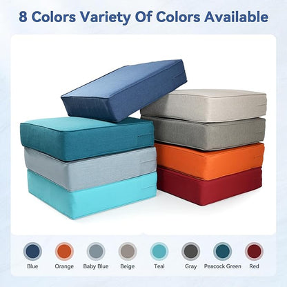 Luxury 6" Outdoor Cushions for Patio Furniture, 24x24x6 Thick Seat Cushion Set, Fade Resistant Couch Chair Replacement Cushions High Density Deep Wicker Chair Cushion with Removable Cover, Blue