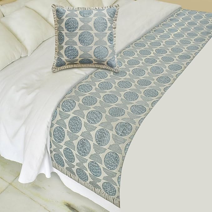 The HomeCentric King/Queen/Twin Blue Decorative Bed Runner Full 68"x18" Bed Runner Without Pillow Cover, Embroidery, Ruffles Bed Scarf on Linen Fabric - Ellara Blue