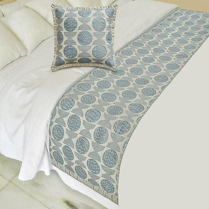 The HomeCentric King/Queen/Twin Blue Decorative Bed Runner CA King 86"x18" Bed Runner with One Pillow Cover, Embroidery, Ruffles Bed Scarf on Linen Fabric - Ellara Blue