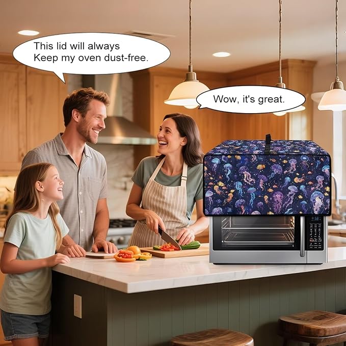 Jellyfish Clownfish Bubble Print Microwave Oven Cover Dust-Proof Fabric Toaster Oven Covers Easy to Clean Foldable Microwave Oven Grill Cover Protector with Top Handle, M