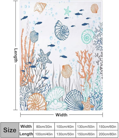 Nautical Coastal Blanket, Starfish Seashell Coral Beach Themed Drapes Ocean Orange Blue Teal Conch Print Throw Blankets for Sofa Couch Bed Room Birthday Decor, 60"x80"