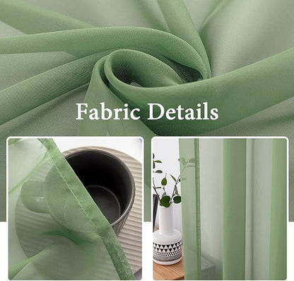 MIULEE 2 Panels Solid Color Sheer Window Curtains Elegant Window Voile Panels/Drapes/Treatment for Bedroom Living Room (54 X 90 Inches Sage)