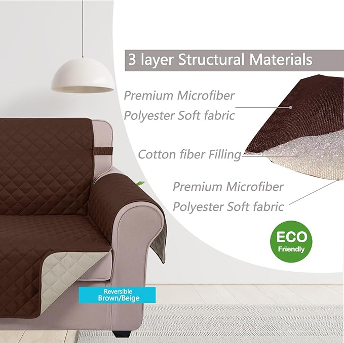 U-NICE HOME Loveseat Sofa Cover Reversible Couch Covers for 2 Cushion Couch for Dogs Furniture Protector Cover with Elastic Straps Water Resistant(Loveseat Small, Brown/Beige)