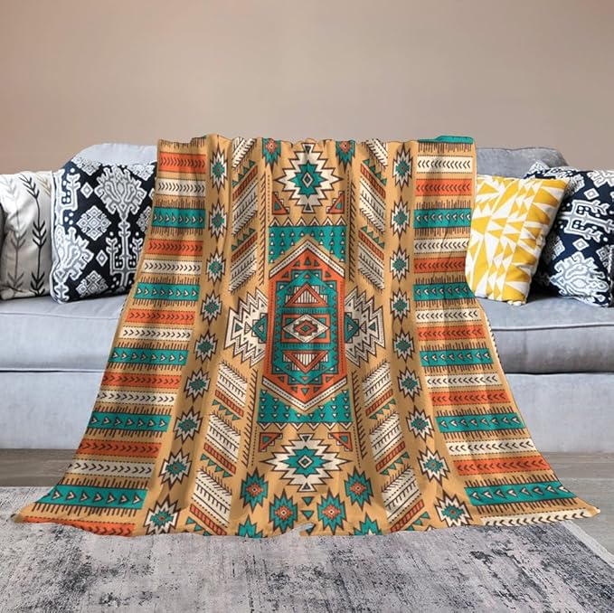 Aztec Throw Blanket, Tribal Navajo Print Native Blanket for Camping Outdoor Couch Sofa Bed 40"x50"