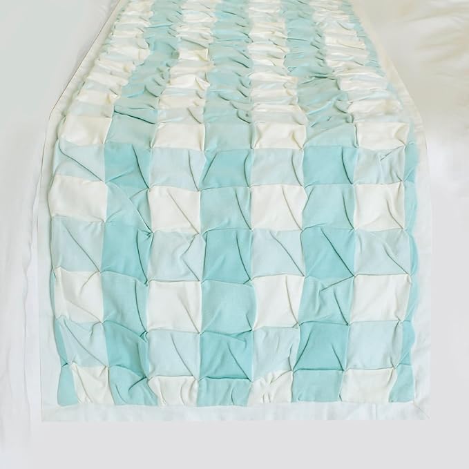 The HomeCentric King/Queen/Twin Aqua Decorative Bed Runner CA King 86"x18" Bed Runner Without Pillow Cover, Checkered, Buffalo Plaid, Check Bed Scarf on Cotton Fabric - Aqua Plaid Knots