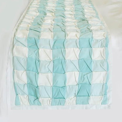The HomeCentric King/Queen/Twin Aqua Decorative Bed Runner CA King 86"x18" Bed Runner Without Pillow Cover, Checkered, Buffalo Plaid, Check Bed Scarf on Cotton Fabric - Aqua Plaid Knots