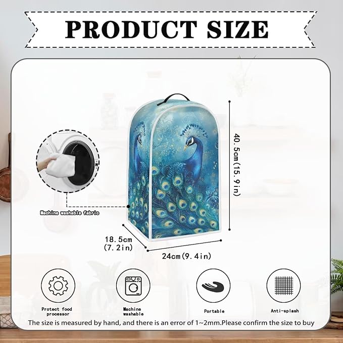 Talayituse Blue Peacock Print Blender Dust Cover, Fingerprint Protection Cover for Stand Mixer or Coffee Machine, Home Kitchen Appliance Covers for Stain Dust Resistant Supplies